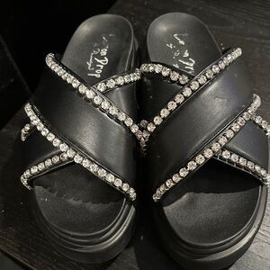 Lemon Drop Black Sandals with Sparkling Accents